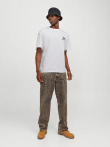 Jack & Jones Erkek Sırt ve Göğüs Baskılı Tişört - Fallıng -Bright White - 12271976
