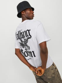 Jack & Jones Erkek Sırt ve Göğüs Baskılı Tişört - Fallıng -Bright White - 12271976