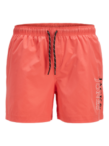 Jack & Jones Erkek Logo Baskılı Deniz Şortu - Mauı -Hot Coral - 12272799