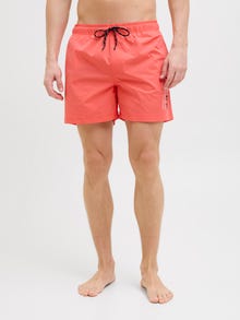 Jack & Jones Erkek Logo Baskılı Deniz Şortu - Mauı -Hot Coral - 12272799