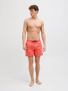 Jack & Jones Erkek Logo Baskılı Deniz Şortu - Mauı -Hot Coral - 12272799
