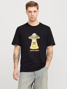 Jack & Jones Erkek Bisiklet Yaka Baskılı Tişört - Anatomy -Black - 12272966