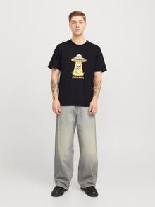 Jack & Jones Erkek Bisiklet Yaka Baskılı Tişört - Anatomy -Black - 12272966