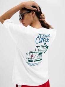 Jack & Jones Kadın Loose Fıt Baskılı Tişört - Nına -Bright White - 12273776