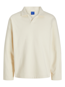 Jack & Jones Erkek Polo Yaka Sweatshirt - Lucca -Antique White - 12276596