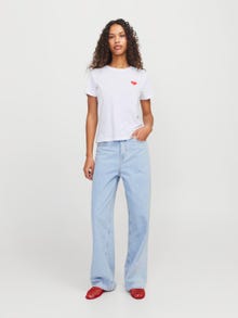 Jack & Jones Kadın Bisiklet Yaka Baskılı Tişört - Carly -Bright White - 12276974