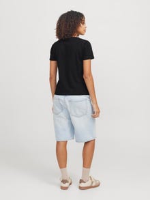 Jack & Jones Kadın Bisiklet Yaka Baskılı Tişört - Carly -Black - 12276974