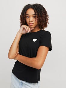 Jack & Jones Kadın Bisiklet Yaka Baskılı Tişört - Carly -Black - 12276974