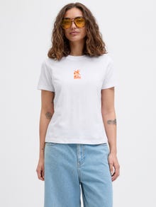Jack & Jones Kadın Bisiklet Yaka Baskılı Tişört - Carly -Bright White - 12276974