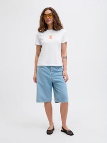 Jack & Jones Kadın Bisiklet Yaka Baskılı Tişört - Carly -Bright White - 12276974