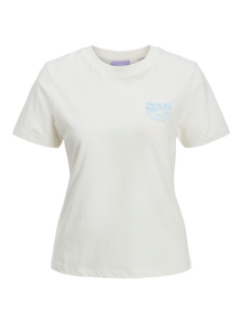 Jack & Jones Kadın Bisiklet Yaka Baskılı Tişört - Carly -Blanc de Blanc - 12276974