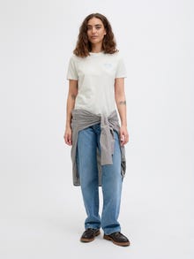 Jack & Jones Kadın Bisiklet Yaka Baskılı Tişört - Carly -Blanc de Blanc - 12276974