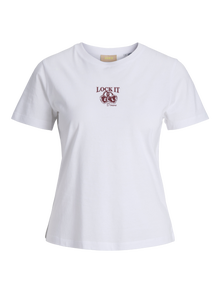Jack & Jones Kadın Bisiklet Yaka Baskılı Tişört - Carly -Bright White - 12276974
