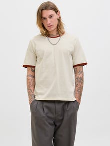 Jack & Jones Erkek Kol ve Yaka Detaylı Tişört - Formentera -Antique White - 12277262