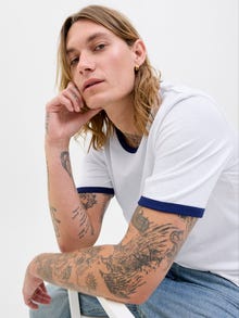 Jack & Jones Erkek Kol ve Yaka Detaylı Tişört - Formentera -Bright White - 12277262