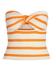 Jack & Jones Kadın Çizgili Straplez Bluz - Lınnea -Persimmon Orange - 12277369