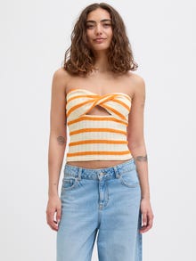 Jack & Jones Kadın Çizgili Straplez Bluz - Lınnea -Persimmon Orange - 12277369