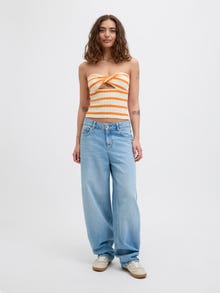 Jack & Jones Kadın Çizgili Straplez Bluz - Lınnea -Persimmon Orange - 12277369