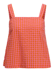 Jack & Jones Kadın Kalın Askılı Ekose Desenli Bluz - Petra -Persimmon Orange - 12277417