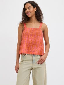 Jack & Jones Kadın Kalın Askılı Ekose Desenli Bluz - Petra -Persimmon Orange - 12277417