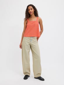 Jack & Jones Kadın Kalın Askılı Ekose Desenli Bluz - Petra -Persimmon Orange - 12277417