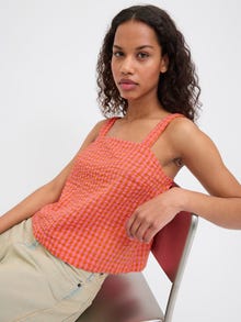 Jack & Jones Kadın Kalın Askılı Ekose Desenli Bluz - Petra -Persimmon Orange - 12277417