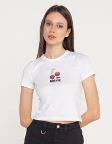 Jack & Jones Kadın Bisiklet Yaka Baskılı Tişört - Gıgı -Bright White - 12277657