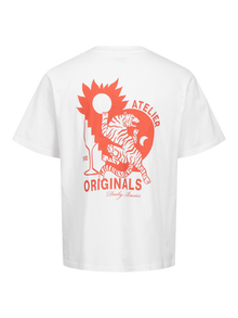 Jack & Jones Büyük Beden Baskılı Tişört - Bellagıo -Bright White - 12277664