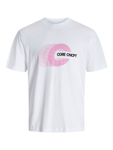 Jack & Jones Erkek Bisiklet Yaka Baskılı Tişört - Vıbrant -Bright White - 12277744