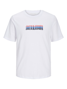 Jack & Jones Erkek Logo Baskılı Tişört - Cyber -White - 12277924