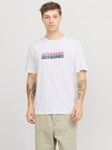 Jack & Jones Erkek Logo Baskılı Tişört - Cyber -White - 12277924