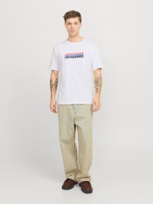 Jack & Jones Erkek Logo Baskılı Tişört - Cyber -White - 12277924