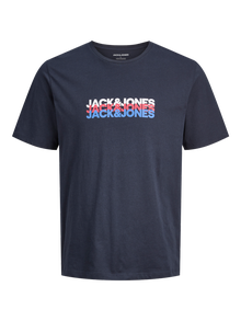 Jack & Jones Erkek Logo Baskılı Tişört - Cyber -Navy Blazer - 12277924