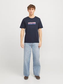 Jack & Jones Erkek Logo Baskılı Tişört - Cyber -Navy Blazer - 12277924