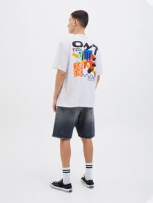 Jack & Jones Erkek Göğüs ve Sırt Baskılı Tişört - Fold -Bright White - 12278391