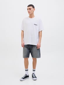 Jack & Jones Erkek Göğüs ve Sırt Baskılı Tişört - Fold -Bright White - 12278391
