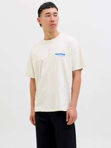 Jack & Jones Erkek Göğüs ve Sırt Baskılı Tişört - Fold -Antique White - 12278391