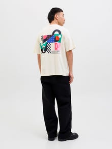 Jack & Jones Erkek Göğüs ve Sırt Baskılı Tişört - Fold -Antique White - 12278391