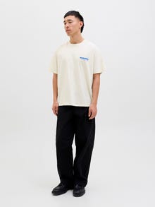 Jack & Jones Erkek Göğüs ve Sırt Baskılı Tişört - Fold -Antique White - 12278391