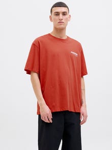Jack & Jones Erkek Göğüs ve Sırt Baskılı Tişört - Fold -Summer Fig - 12278391