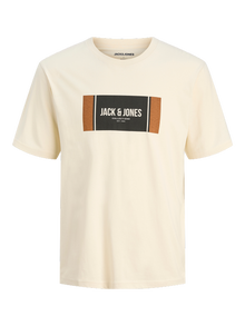 Jack & Jones Erkek Logo Baskılı Tişört - Hayato -Antique White - 12278508