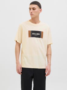 Jack & Jones Erkek Logo Baskılı Tişört - Hayato -Antique White - 12278508