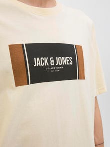 Jack & Jones Erkek Logo Baskılı Tişört - Hayato -Antique White - 12278508