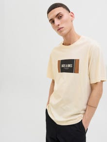 Jack & Jones Erkek Logo Baskılı Tişört - Hayato -Antique White - 12278508