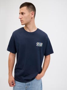 Jack & Jones Erkek Logo Baskılı Tişört - Geplas -Sky Captain - 12278523
