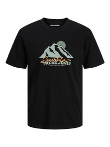 Jack & Jones Erkek Bisiklet Yaka Baskılı Tişört - Sun -Black - 12278532
