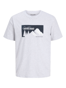 Jack & Jones Erkek Bisiklet Yaka Baskılı Tişört - Sun -White Melange - 12278532