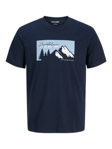 Jack & Jones Erkek Bisiklet Yaka Baskılı Tişört - Sun -Sky Captain - 12278532