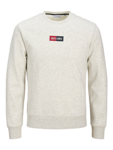Jack & Jones Erkek Logo Baskılı Sweatshırt - Pan -White Melange - 12278617