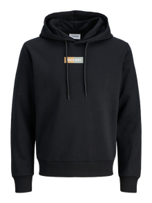 Jack & Jones Erkek Logo Baskılı Kapüşonlu Sweatshırt - Pan -Black - 12278618